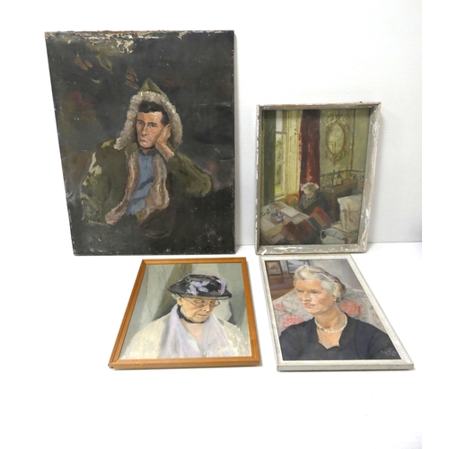 54 - Christian Maxwell, Scottish 20th century.Portrait oil, and six other unsigned portraits possibly fro... 