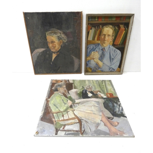 54 - Christian Maxwell, Scottish 20th century.Portrait oil, and six other unsigned portraits possibly fro... 