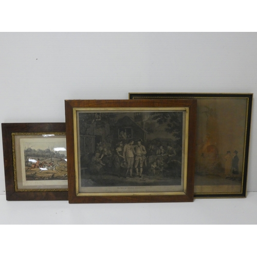 55 - Victorian print of The Recruiting Sergeant, with Full Cry titled sporting print in rosewood frame, a... 
