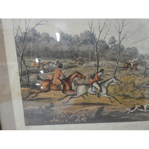 55 - Victorian print of The Recruiting Sergeant, with Full Cry titled sporting print in rosewood frame, a... 