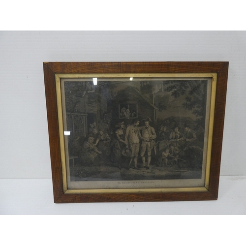 55 - Victorian print of The Recruiting Sergeant, with Full Cry titled sporting print in rosewood frame, a... 