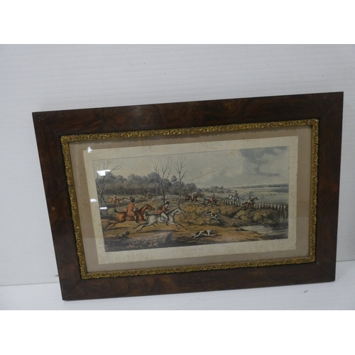 55 - Victorian print of The Recruiting Sergeant, with Full Cry titled sporting print in rosewood frame, a... 