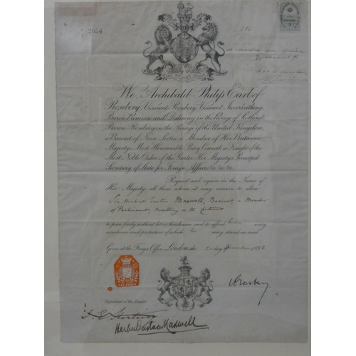 58 - Sir Herbert Eustace Maxwell 7th Bt, Scottish 19th century, Commission or appointment document c. 187... 