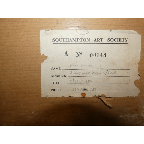 59 - Shan GrantStill Life.Oil on board, Southampton Art Society label verso, with another oil on canvas o... 