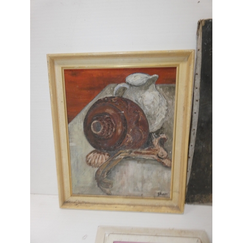 59 - Shan GrantStill Life.Oil on board, Southampton Art Society label verso, with another oil on canvas o... 