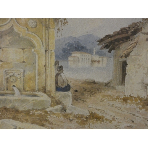 6 - 19th century Italian SchoolFigures by a fountain.watercolour, 20cm x 28cm and two others by the same... 