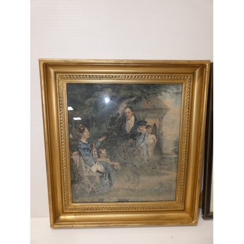 60 - Hugh Earl Percy, 19th century engraving, with an antique colour print of a family in gilt frame and ... 