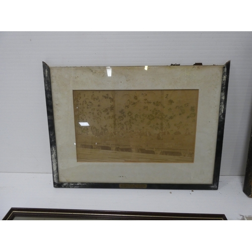 60 - Hugh Earl Percy, 19th century engraving, with an antique colour print of a family in gilt frame and ... 