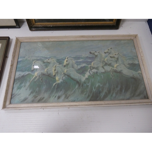 60 - Hugh Earl Percy, 19th century engraving, with an antique colour print of a family in gilt frame and ... 