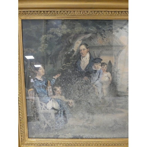 60 - Hugh Earl Percy, 19th century engraving, with an antique colour print of a family in gilt frame and ... 