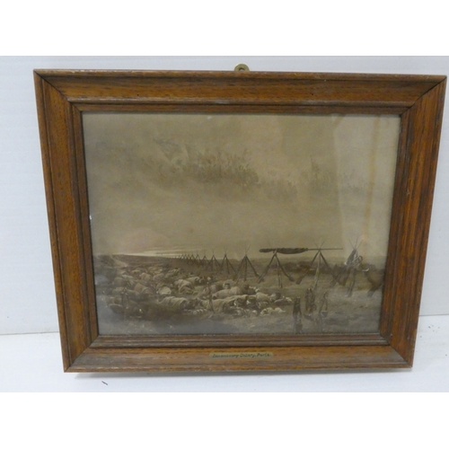 60 - Hugh Earl Percy, 19th century engraving, with an antique colour print of a family in gilt frame and ... 