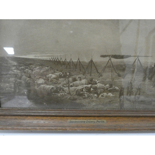 60 - Hugh Earl Percy, 19th century engraving, with an antique colour print of a family in gilt frame and ... 