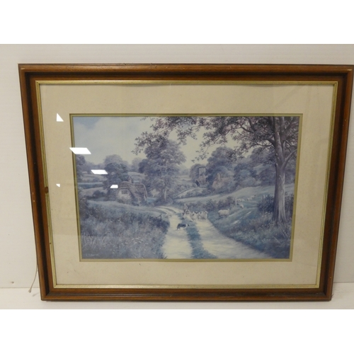 60 - Hugh Earl Percy, 19th century engraving, with an antique colour print of a family in gilt frame and ... 
