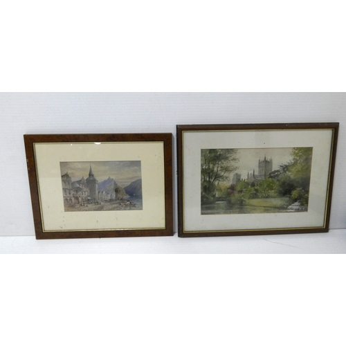 7 - British SchoolItalian lake with castle above.watercolour, monogrammed to lower left, 21cm x 31cm, an... 