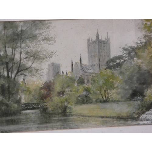 7 - British SchoolItalian lake with castle above.watercolour, monogrammed to lower left, 21cm x 31cm, an... 