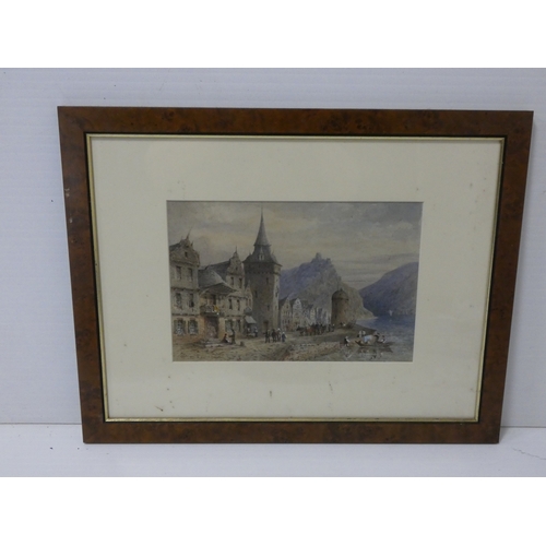 7 - British SchoolItalian lake with castle above.watercolour, monogrammed to lower left, 21cm x 31cm, an... 