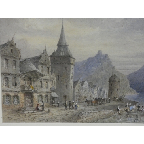 7 - British SchoolItalian lake with castle above.watercolour, monogrammed to lower left, 21cm x 31cm, an... 