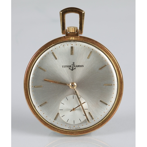 163 - Ulysse Nardin 18ct gold open face pocket watch with subsidiary dial. Gross weight 52g