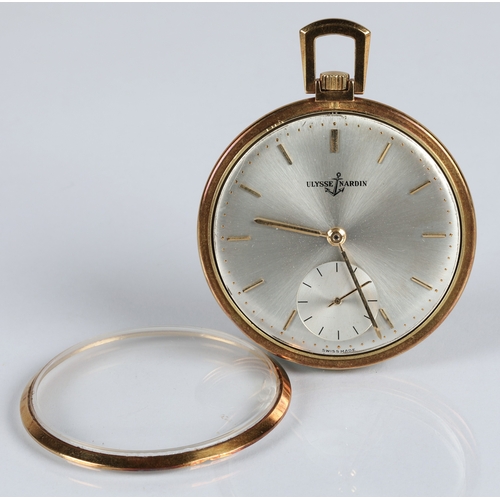 163 - Ulysse Nardin 18ct gold open face pocket watch with subsidiary dial. Gross weight 52g