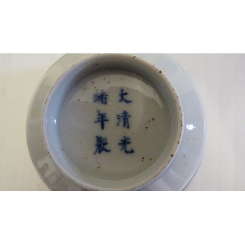 141 - Set of six Qing Dynasty Chinese Gaiwan blue and white porcelain tea cups with covers on stands, six ... 