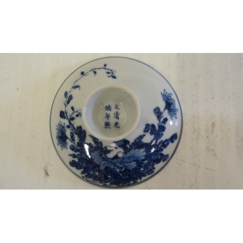 141 - Set of six Qing Dynasty Chinese Gaiwan blue and white porcelain tea cups with covers on stands, six ... 