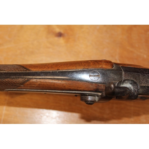 Antique percussion cap musket, cylindrical barrel, chequered mahogany ...