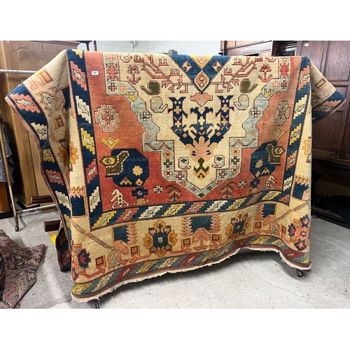 Biege ground geometric carpet, measures approx 350cm x 243cm.