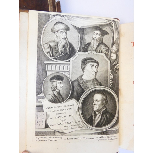 3 - MAITTAIRE MICHEL.&nbsp;&nbsp;Annales Typographice. 3 vols. (vol. 1 & vol. 2 pts. 1 & 2). Qua... 