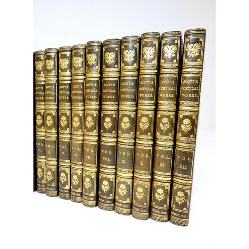 33 - SCOTT SIR WALTER.  The Poetical Works. Half titles. Eng. frontis. 12mo. Handsome green half morocco,... 