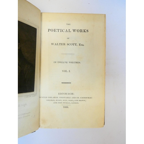 33 - SCOTT SIR WALTER.  The Poetical Works. Half titles. Eng. frontis. 12mo. Handsome green half morocco,... 
