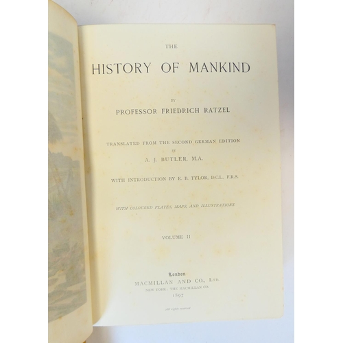 35 - RATZEL FRIEDRICH.  The History of Mankind. 3 vols. Col. frontis. Many eng. illus. Quarto. Nice half ... 