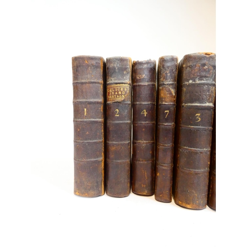 37 - BEEVERELL JAMES.  Les Delices de la Grand Bretagne & de L'Irelande. 8 vols. Titles in red & ... 