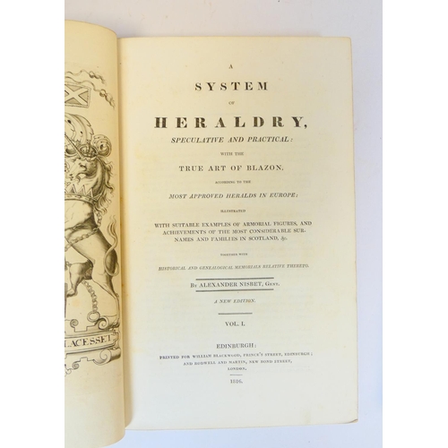 4 - NISBET ALEXANDER.&nbsp;&nbsp;A System of Heraldry. 2 vols. Eng. plates. Folio. Recased calf. Edinbur... 