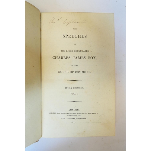 41 - FOX CHARLES JAMES.&nbsp;&nbsp;The Speeches. 6 vols. Calf, nice gilt backs, 1815; also 6 other well b... 