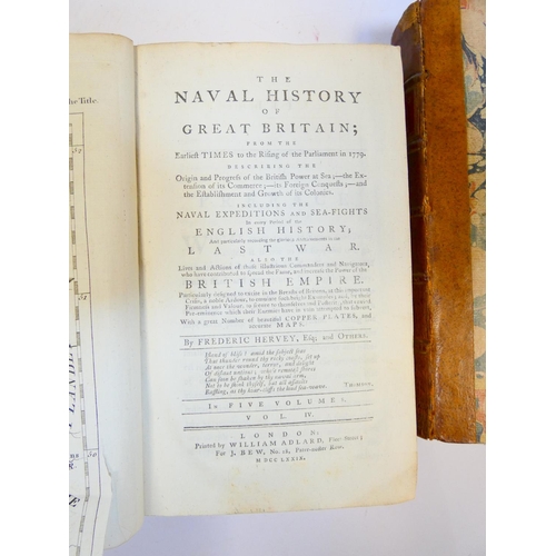 42 - HERVEY FREDERIC.&nbsp;&nbsp;The Naval History of Great Britain. 5 vols. Eng. frontis & fldg. eng... 