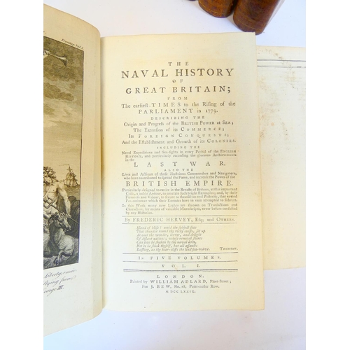 42 - HERVEY FREDERIC.&nbsp;&nbsp;The Naval History of Great Britain. 5 vols. Eng. frontis & fldg. eng... 