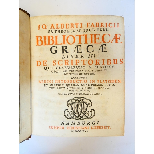 45 - FABRICIUS JOHANN ALBERT.  Bibliotheca Graeca. Vols. 1 to 9. Eng. frontis (except to vol. 6). Titles ... 