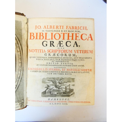45 - FABRICIUS JOHANN ALBERT.  Bibliotheca Graeca. Vols. 1 to 9. Eng. frontis (except to vol. 6). Titles ... 