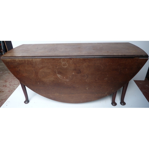 497 - George III mahogany drop flap wake or dining table on turned supports and pad feet, 189cm wide.
