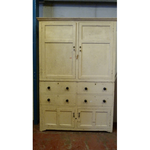 545 - Victorian painted pine large kitchen press, with two cupboard doors above two sets of drawers and pa... 