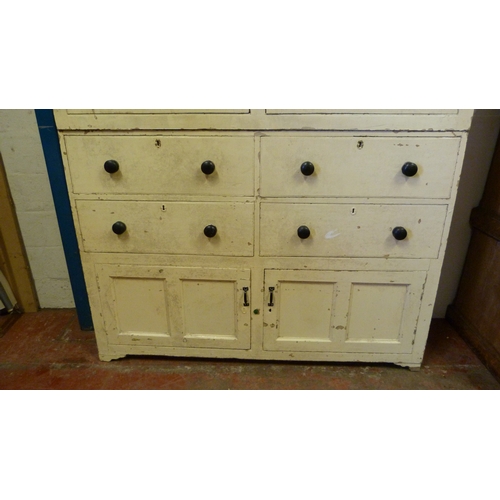 545 - Victorian painted pine large kitchen press, with two cupboard doors above two sets of drawers and pa... 