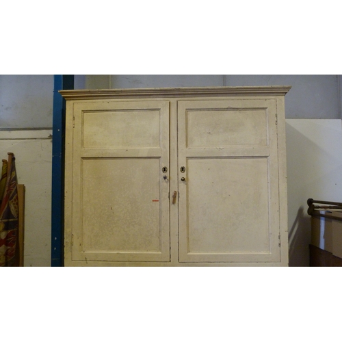 545 - Victorian painted pine large kitchen press, with two cupboard doors above two sets of drawers and pa... 