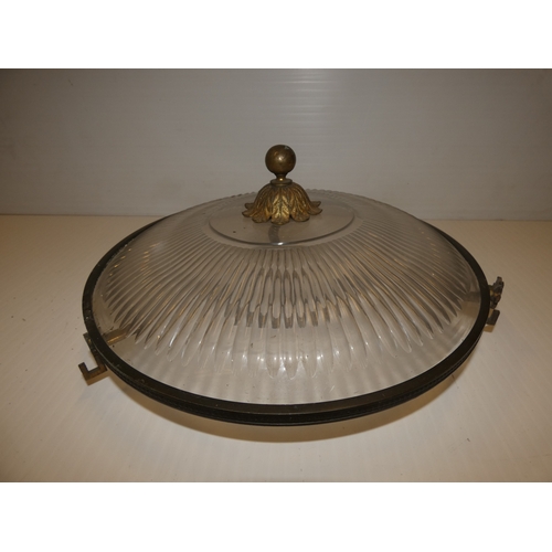403 - Fluted glass ceiling shade with oxidised fittings, and various light fittings.