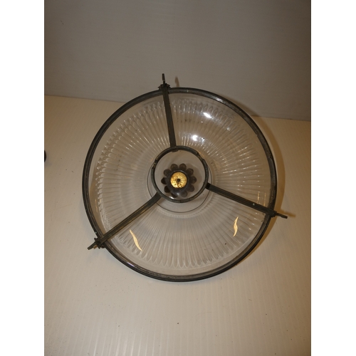 403 - Fluted glass ceiling shade with oxidised fittings, and various light fittings.