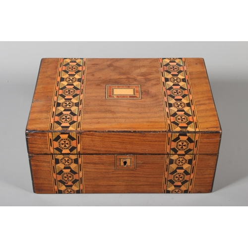 1 - Vintage inlaid marquetry sewing box 12cm x 27cm