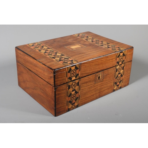 1 - Vintage inlaid marquetry sewing box 12cm x 27cm