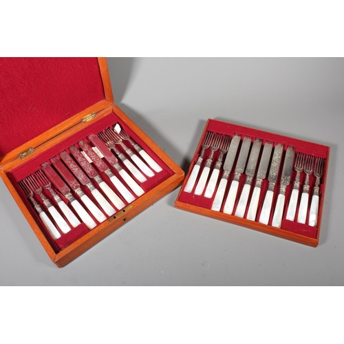 18 - Cased set of&nbsp; fish knives and forks with mother of pearl handles.