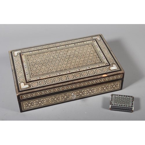 2 - Vintage jewellery box with geometric mosaic inlay, 7cm x 28cm and a smaller box (2).