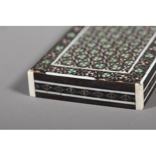 2 - Vintage jewellery box with geometric mosaic inlay, 7cm x 28cm and a smaller box (2).