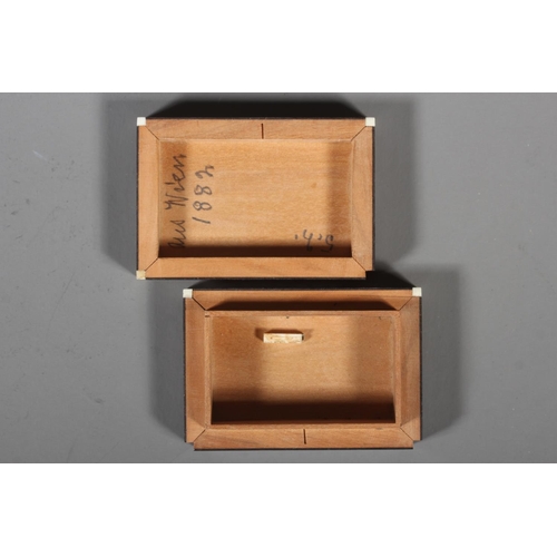 2 - Vintage jewellery box with geometric mosaic inlay, 7cm x 28cm and a smaller box (2).